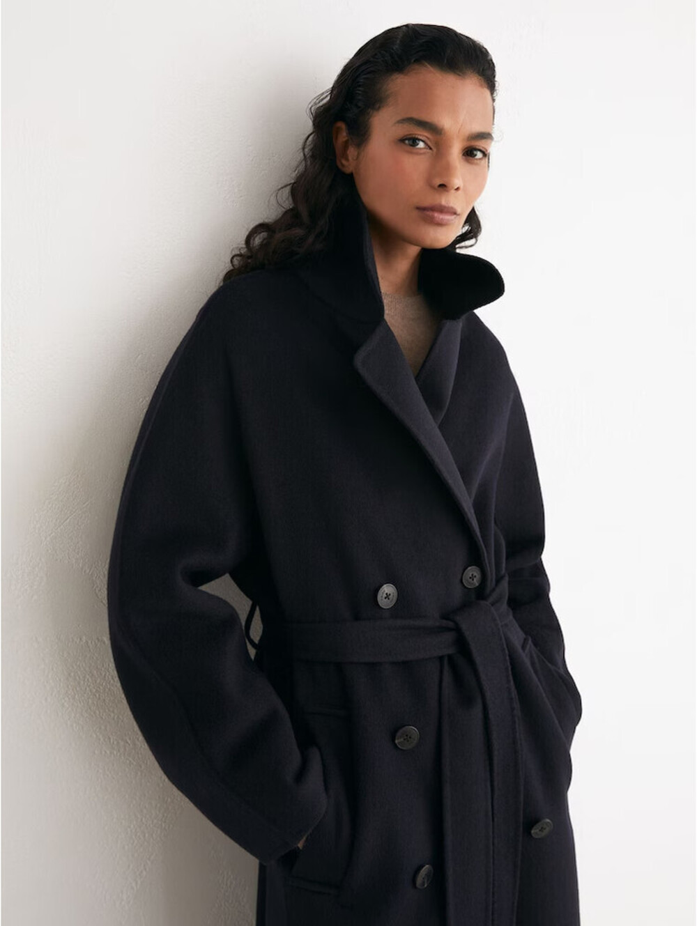 NEW, REISS Maeve Belted Double Breasted Wool Blend Coat in Navy Sz 6 #W209 - Picture 10 of 14